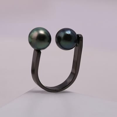 s925纯银日系简易式双珠戒指托