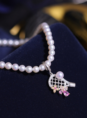 s925纯银精致可爱羽毛球拍项链坠