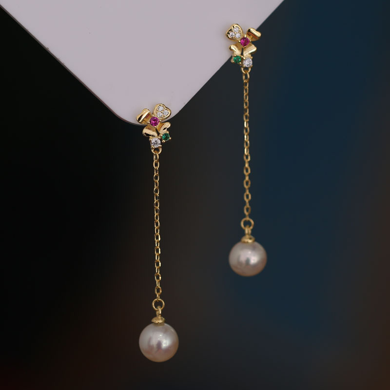 s925纯银韩版流苏长款小花朵耳线