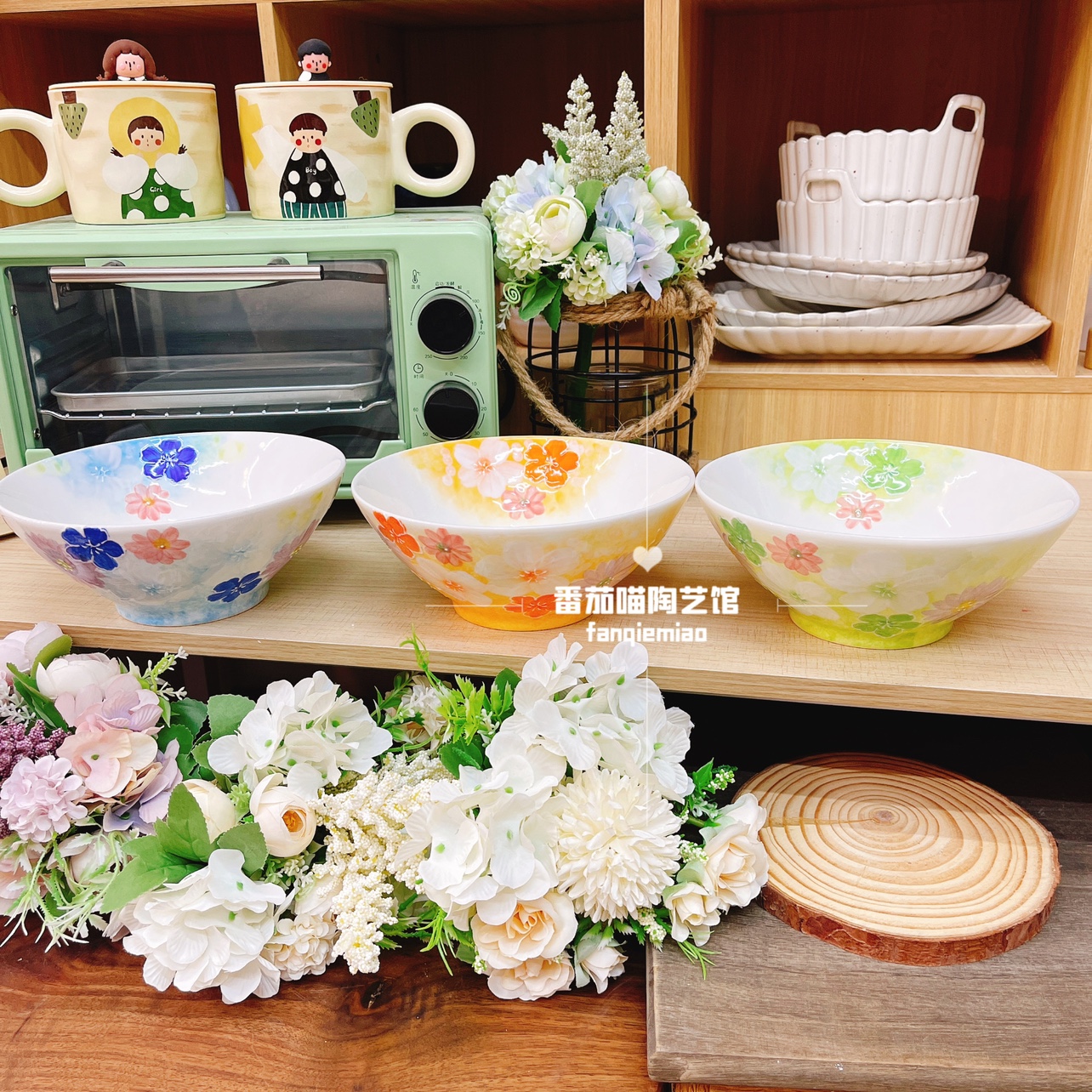 斗笠碗濑户烧汤碗釉下彩碗