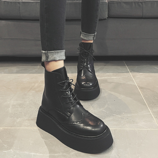 VRMCC欧洲站真皮马丁靴女新款 英伦风雕花布洛克松糕厚底短靴单靴