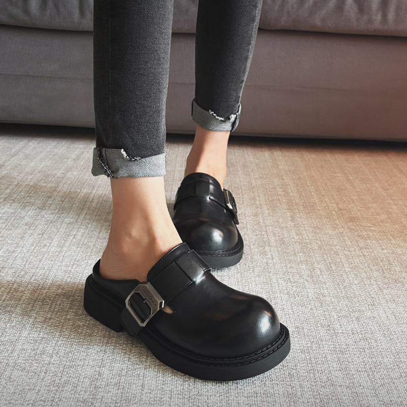 真皮勃肯鞋大头丑萌包头半拖鞋