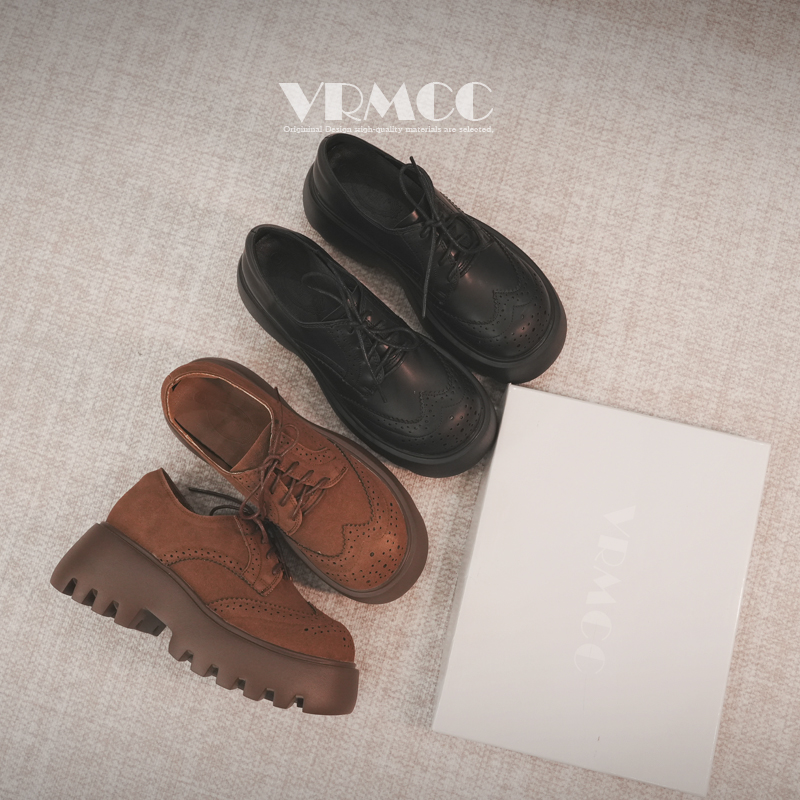 8cm增高厚底学院风小皮鞋