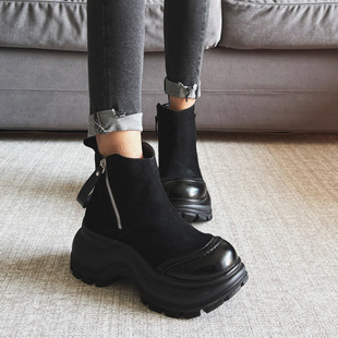 VRMCC真皮马丁靴女2025冬季 牛皮加绒显瘦增高厚底短靴棉靴子 新款