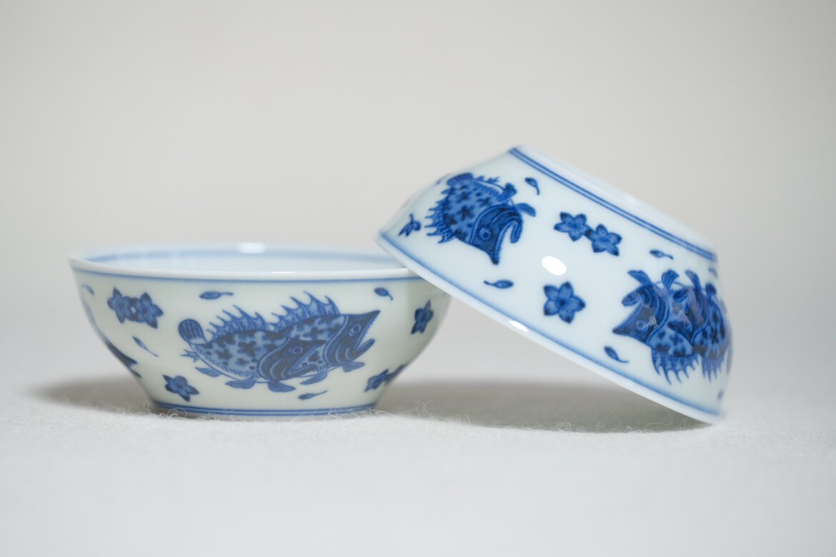 桃花鳜鱼 灯盏杯 9.2*3.6cm 远山堂 原立明堂画师亲献