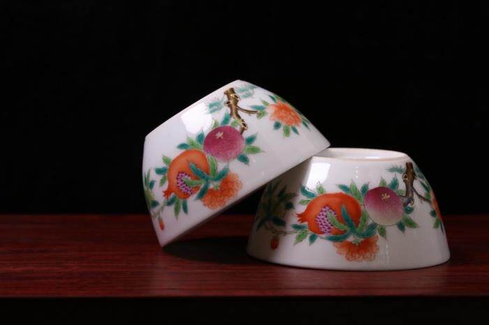 景德窑贵和祥 老贵和祥 粉彩三多 对杯 2只价 不拆