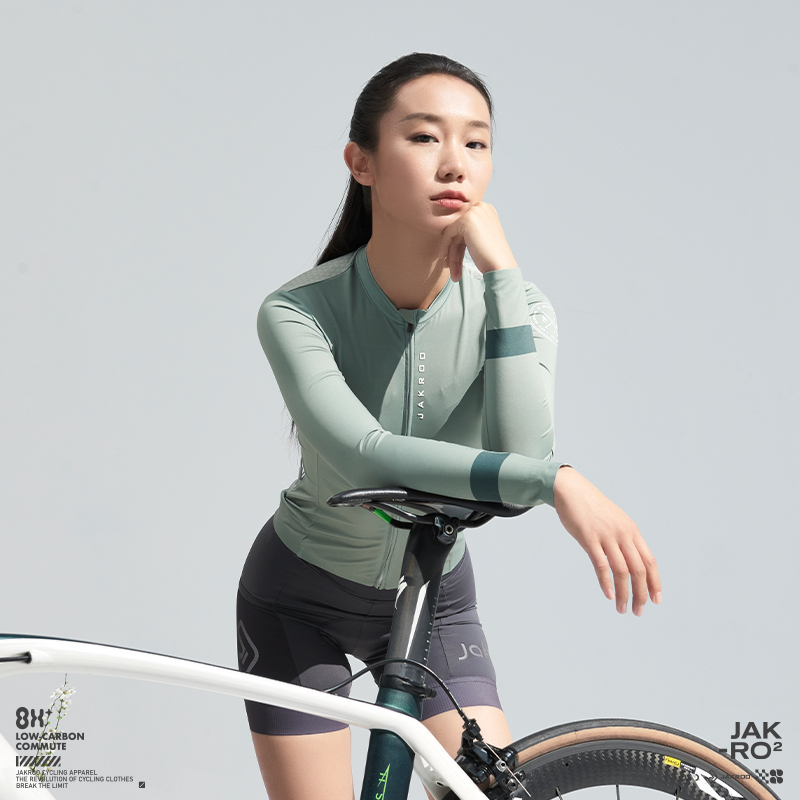 捷酷春夏新款绿洲女士长袖骑行服自行车舒适修身排汗户外骑行上衣