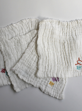 残次特价纯棉刺绣水洗纱布口水巾洗脸巾28*28白色方巾3条装W131