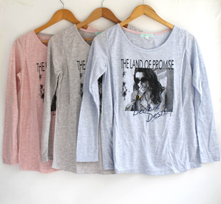 出口春秋孕妇长袖T恤哺乳衣圆领侧开哺乳T恤喂奶打底衣D301