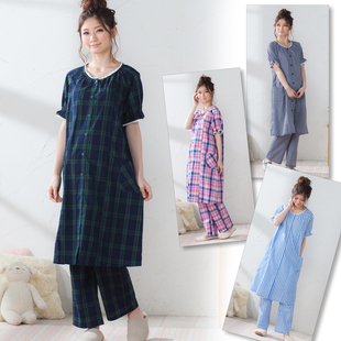 孕妇家居服侧开哺乳月子服大码 D429 短袖 出口日本轻薄涤棉春夏季