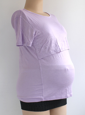 莫代尔夏纯色孕妇短袖T恤喂奶衣 弹力哺乳短袖哺乳外出服E525W452