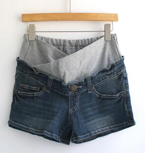 N3018 牛仔孕妇短裤 出口日本孕妇牛仔短裤 交叉托腹可调节夏孕短裤