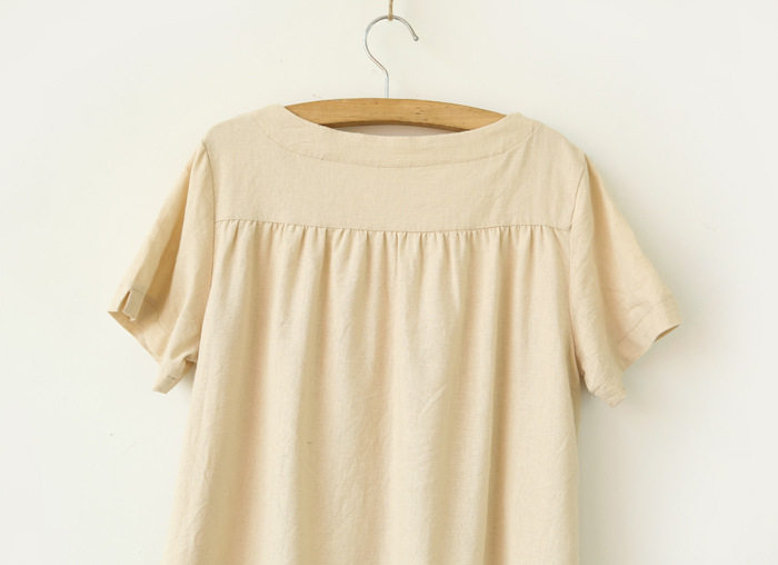 신선한 목가적 스타일 출산 셔츠 얇은 주름이 잡힌 헐렁하고 통기성이 좋은 면 및 린넨 출산 반팔 셔츠 W132