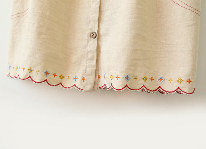 신선한 목가적 스타일 출산 셔츠 얇은 주름이 잡힌 헐렁하고 통기성이 좋은 면 및 린넨 출산 반팔 셔츠 W132