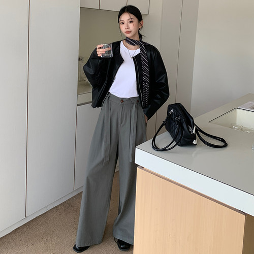 MS2026高级感西装阔腿裤女夏季新款宽松休闲垂坠感直筒拖地裤子