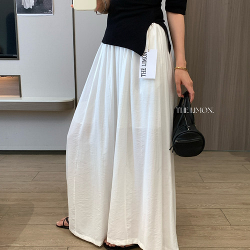 TL夏上新韩系老钱风松弛垂坠感桃花皱百搭宽松阔腿女休闲裤裙裤