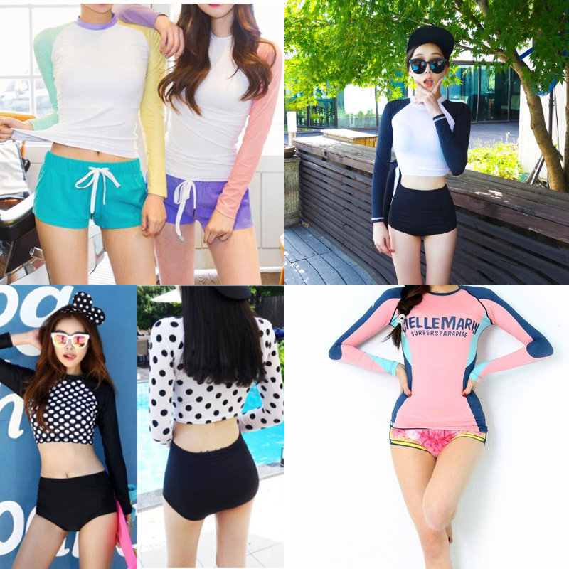 [彤彤泳衣分体泳衣]特价韩波点比基尼分体泳衣长袖防晒高腰月销量0件仅售30元