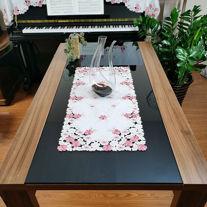 桌旗中式樱花刺绣轻奢餐餐桌绣花