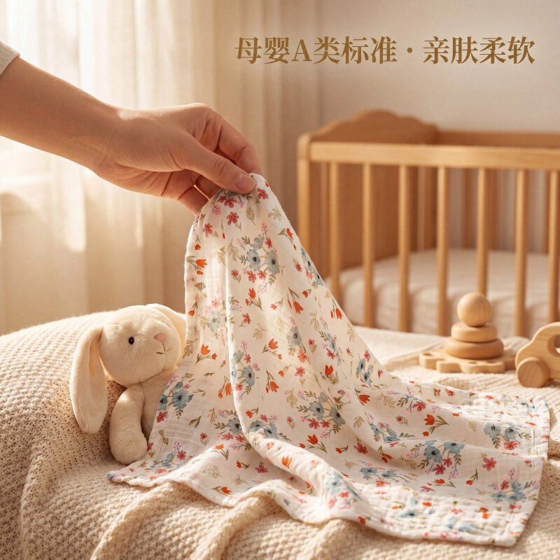 纯棉双层纱皱布母婴级A类婴儿口水巾DIY手工布料宝宝家居服面料