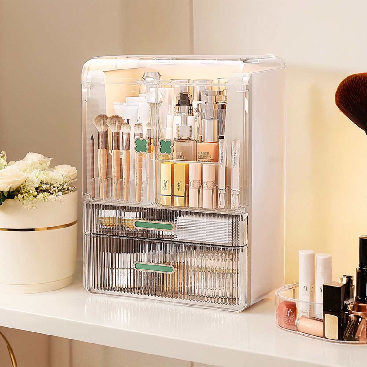 桌面化妆品收纳盒高级感梳妆台口红化妆刷置物架护肤品透明收纳柜,收纳整理,桌面收纳盒,淘宝优惠券,粉丝福利购,淘宝优惠卷