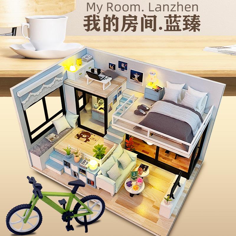 diy小屋我的房间蓝臻-初夏手工拼装阁楼建筑玩具精美送礼女生