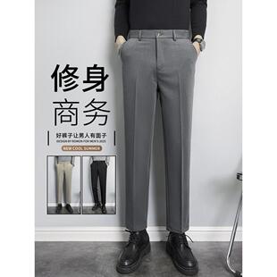 夏季新款中年女裤薄面料冷灰色女士西裤长裤子高腰直筒妈妈西装裤