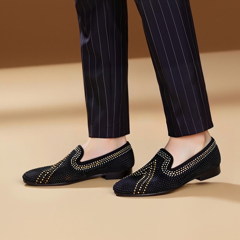 春秋款混搭拼钻磨砂皮男士乐福鞋欧美时尚潮流低帮鞋一脚蹬吸烟鞋