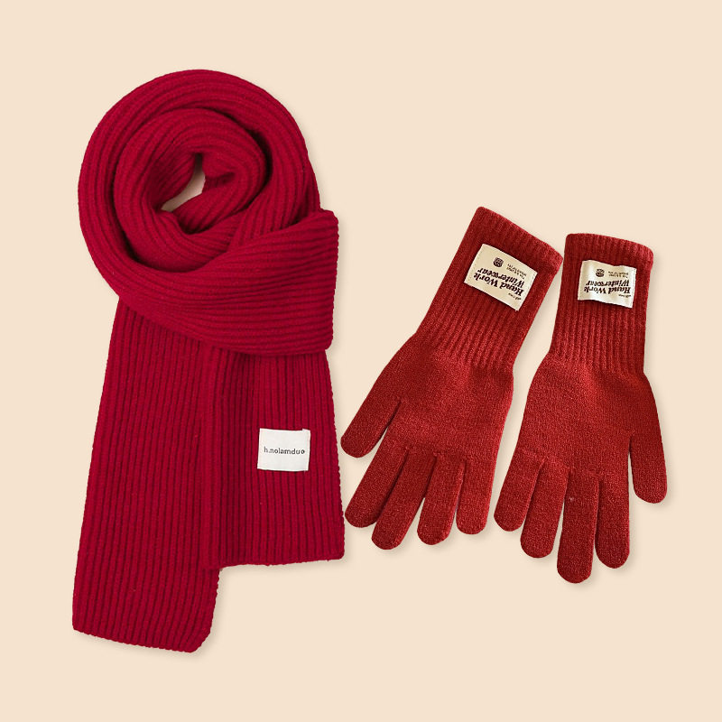 安可拉红毛线围巾女2025新款冬季