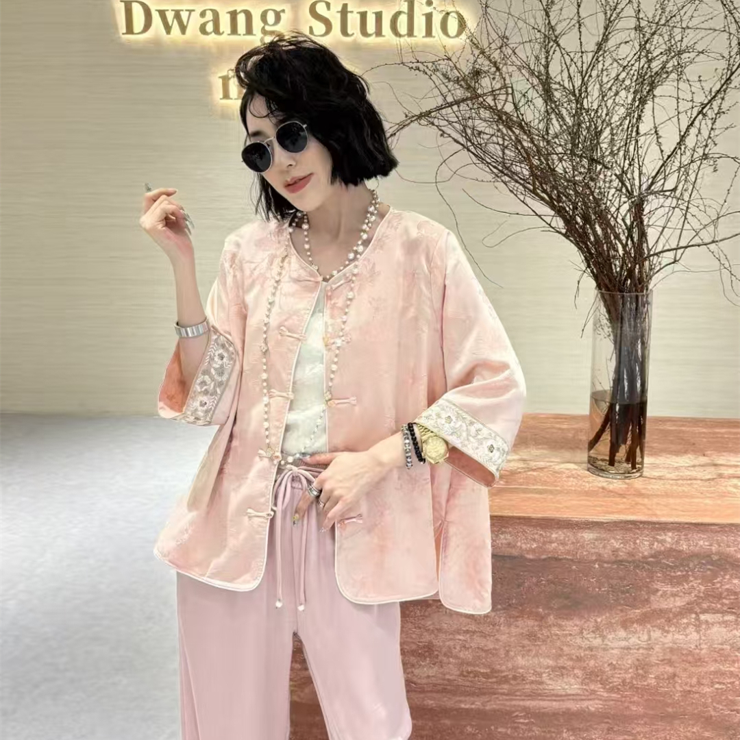 大碼中國風歐根紗刺繡防曬外套女