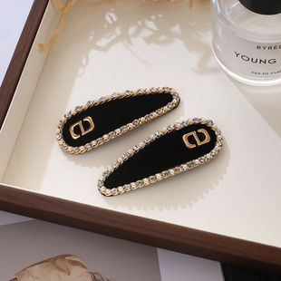 秋冬黑色植绒女士cd发夹边夹侧边刘海夹水滴bb夹高颅顶洗脸发箍