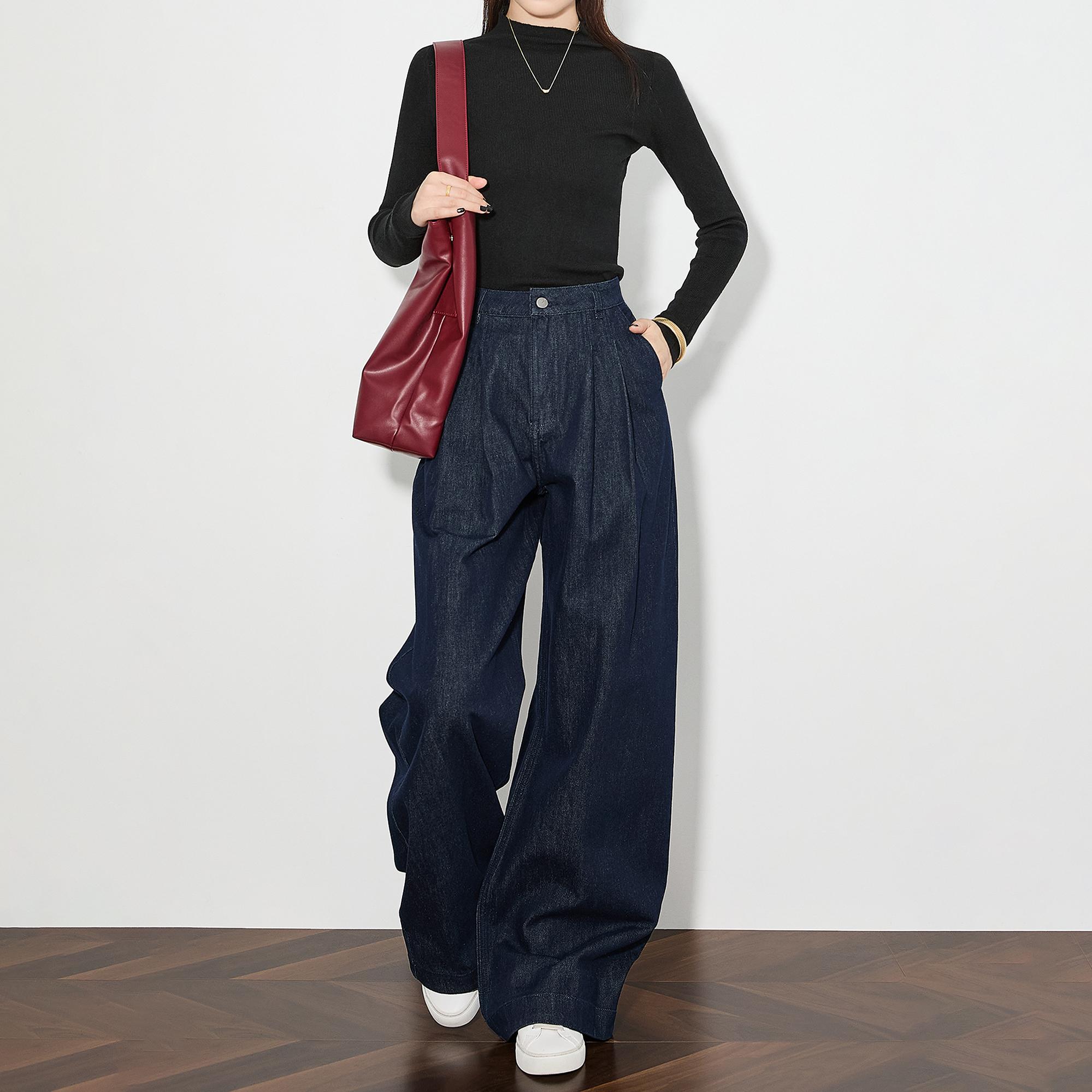 高个子秋冬加厚阔腿裤垂感牛仔裤