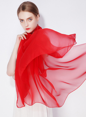 上海故事红色丝巾夏季薄款披肩防晒纱巾女2025新款中国红舞蹈丝巾