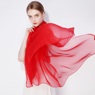 上海故事红色丝巾夏季薄款披肩防晒纱巾女2025新款中国红舞蹈丝巾