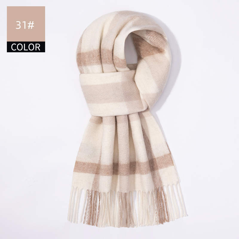 上海故事100%羊毛格子围巾女冬季学生百搭男保暖情侣围脖生日礼物