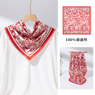 上海故事红色真丝丝巾方巾2025新款护颈领巾高级感系脖围巾送妈妈