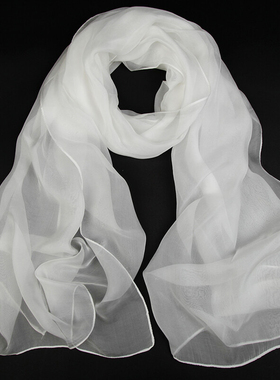 上海故事真丝白色长条丝巾女夏季防晒薄款桑蚕丝纱巾围巾送妈妈