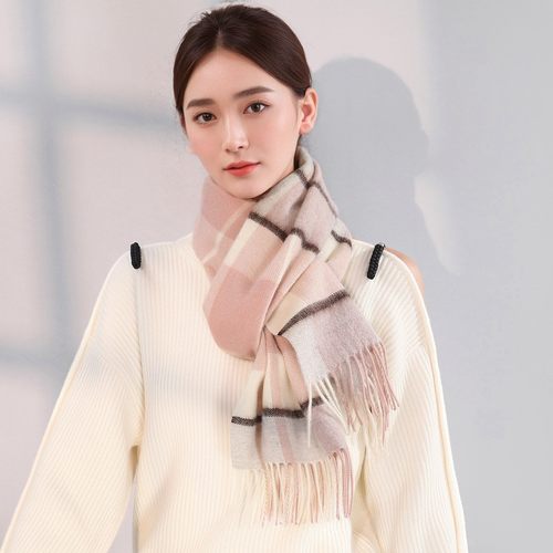 上海故事羊毛格子围巾女冬季送妈妈生日礼物情侣款加厚保暖围脖