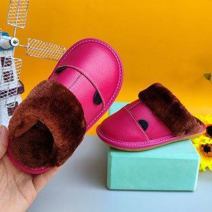 儿童真皮拖鞋加厚防滑软底鞋子牛皮防水保暖棉鞋女孩冬款男童学生
