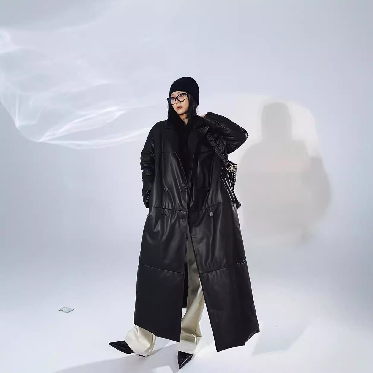 欧美鹅绒真皮绵羊皮长款羽绒服