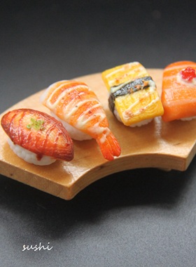 Quinta手作 甜虾鲑鱼子寿司925银耳环创意个性仿真食物耳夹