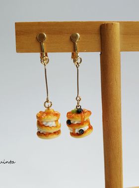 Quinta手作蓝莓奶油蜂蜜松饼925银耳环趣味可爱仿真食物蛋糕耳夹