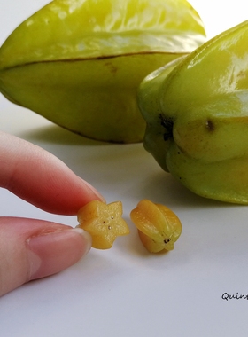 Quinta原创手作不对称杨桃925银耳环五角星星个性仿真水果耳夹