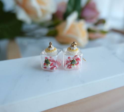 Quinta手作圣诞饼干奶油糖果罐子925银耳环可爱手柄糖螺旋耳夹