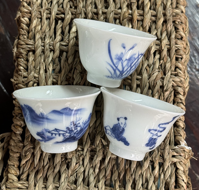 若深珍藏拾金款手绘青花瓷婴戏清湛闻杯功夫茶杯潮州枫溪窑铃铛杯
