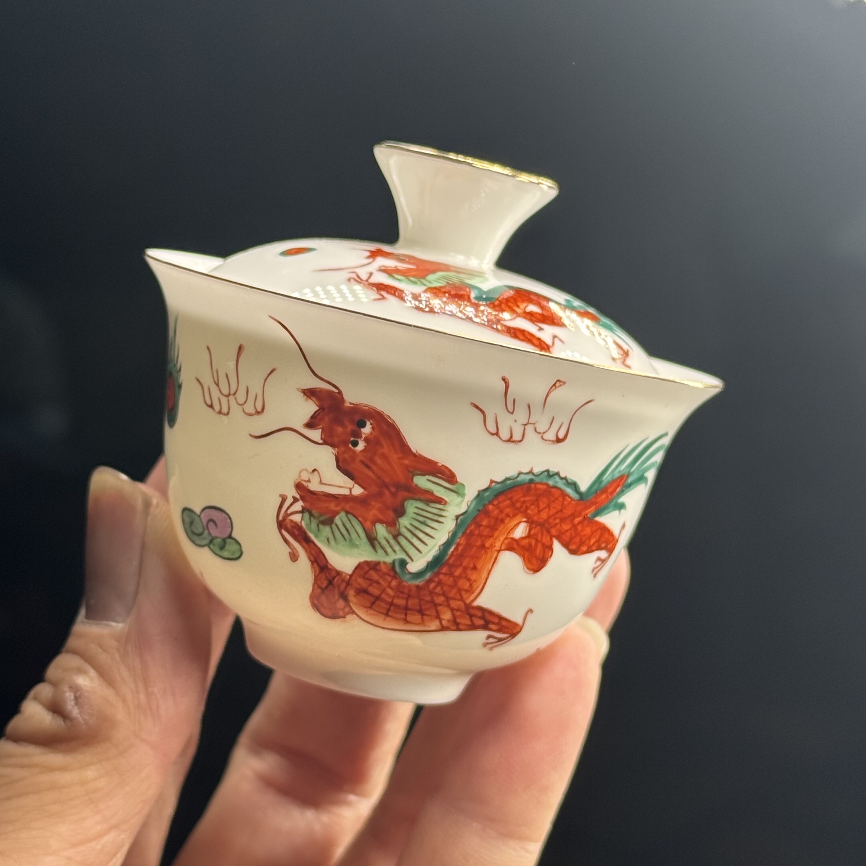 薄胎台湾定制香港颜奇香茶行1997年回归纪念版纯手绘功夫茶盖碗