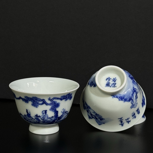 上環华侨圈兴华行若深珍藏手绘库存豆青釉下彩功夫茶杯前辈品茗杯