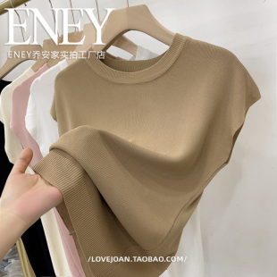 夏 t恤宽松薄上衣欧货冰丝针织衫 实体垂感高品 曲珠天丝包肩短袖