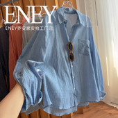 夏末初秋轻薄宽松棉衬衣日系清新慵懒复古细格子早秋衬衫 休闲大码