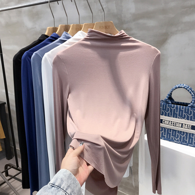 ENEY舒适莫代尔打底衫女秋冬薄款半高领纯色弹力面膜T恤 百搭上衣,女装/女士精品,T恤,淘宝优惠券,粉丝福利购,淘宝优惠卷