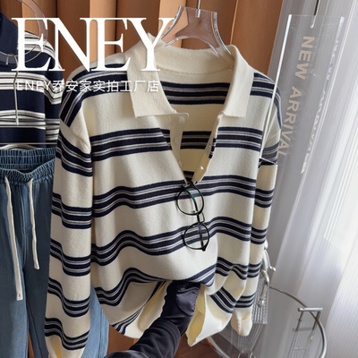 复古条纹减龄松弛感针织衫